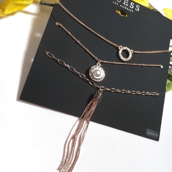 𝅺3/$29! GUESS Rose Gold Layered Tassel Necklace - Picture 2 of 8